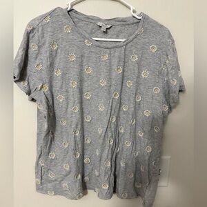 Lucky Brand Gray Floral Short Sleeve Tee